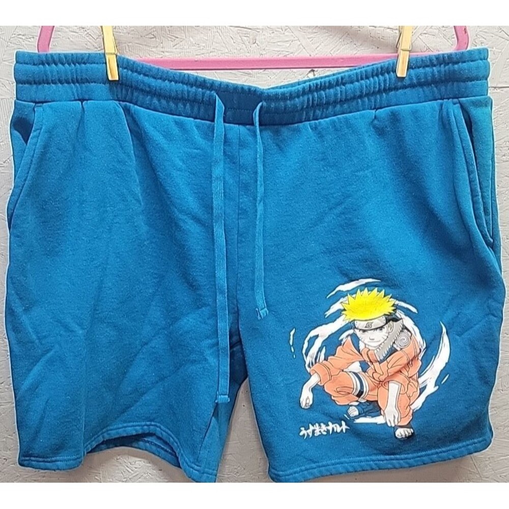 Naruto Shippuden Men’s Casual Sweat Shorts Aqua Teal Green Graphic Size 2XL44/46